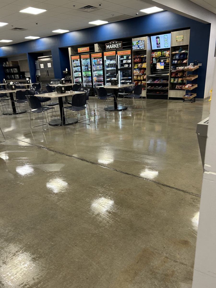Large commercial break area with polished concrete floor