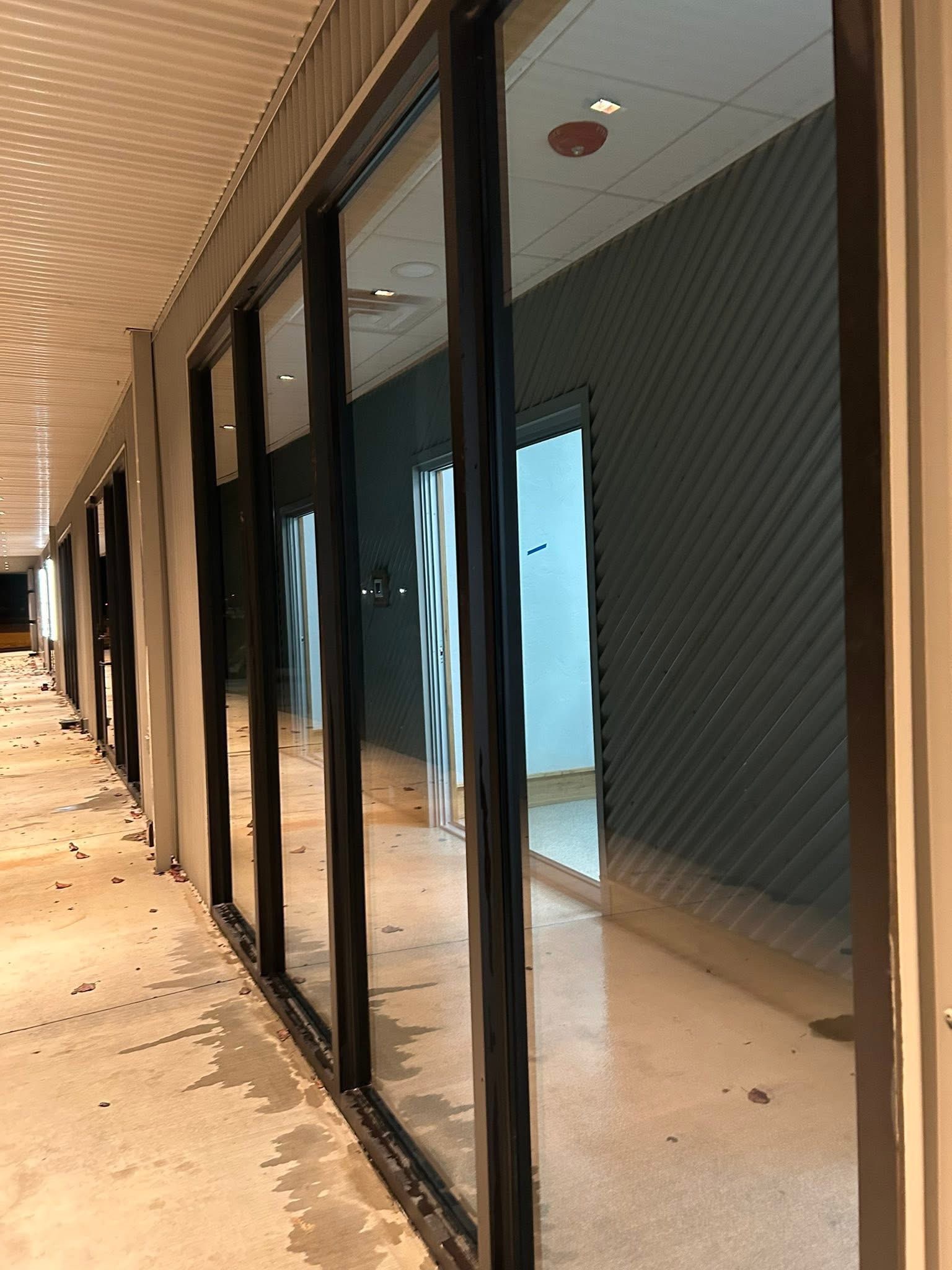 Exterior commercial window washing at a business property